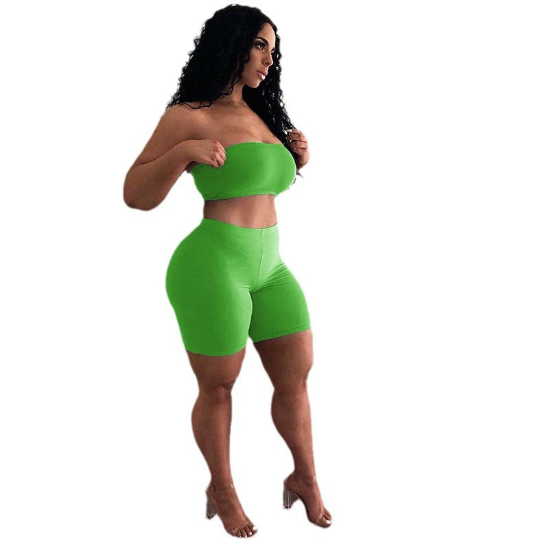 Damen Crop-Top und Shorts Set mit elastischem Bund und figurformendem Schnitt R&B