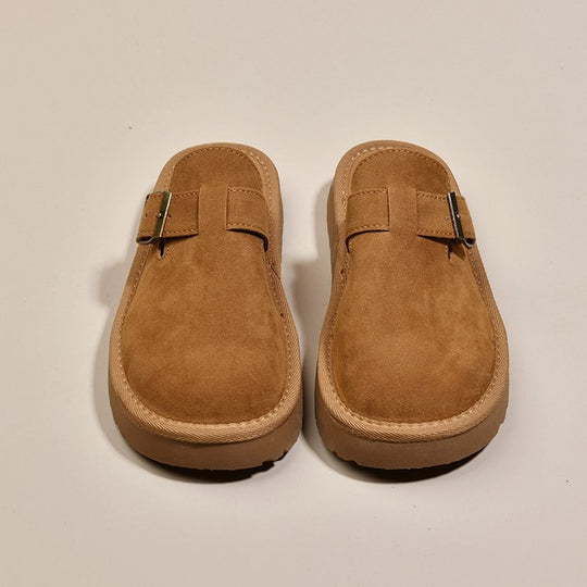 Damen bequeme Clogs aus weichem Wildleder mit modischem Schnallenverschluss R&B