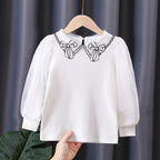 Mädchen Bluse mit transparenter Puffärmel und besticktem Kragen R&B