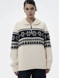 Damen gestrickter Pullover mit Halskragen und Modischem Norweger-Muster R&B