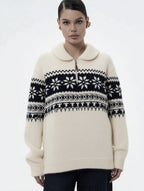 Damen gestrickter Pullover mit Halskragen und Modischem Norweger-Muster R&B