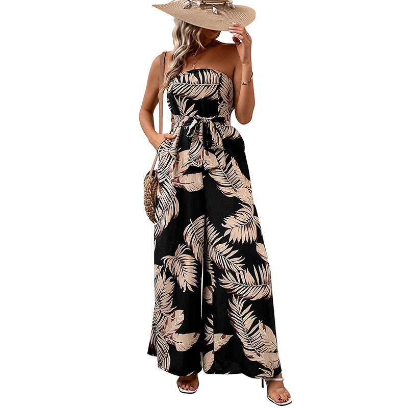 Damen Maxi-Jumpsuit mit strukturiertem Bandeau-Oberteil und lässigem Schnitt R&B
