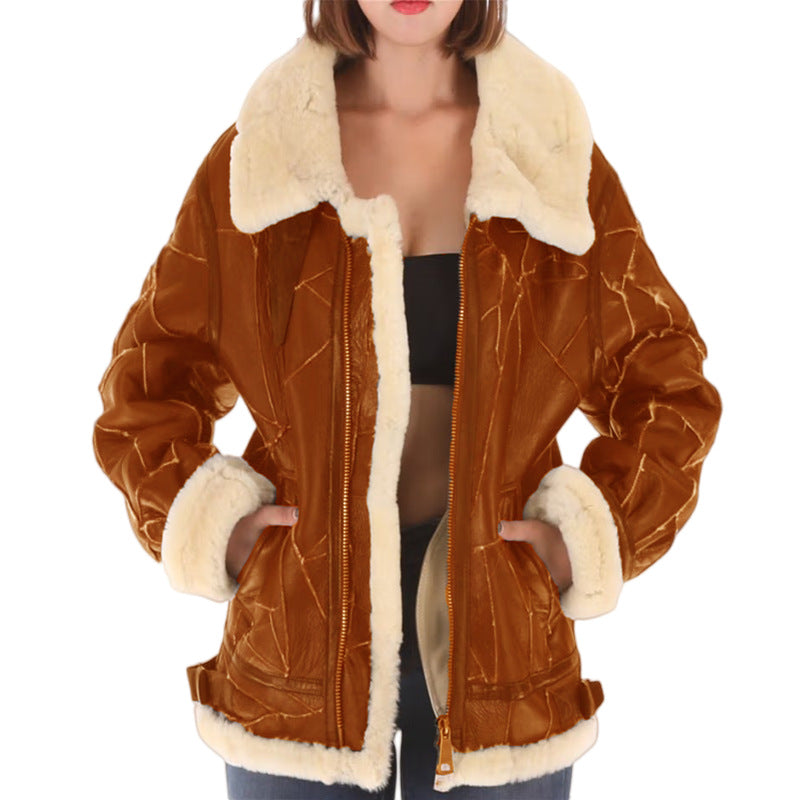 Damen Kunstfell gefütterte Pilotenjacke R&B