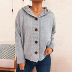 Damen kuschelige Strickjacke mit Kapuze und Knopfdetails R&B