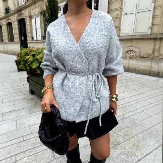 Damen Wickelpullover mit Taille und stylishen Details R&B