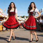 Damen nan traditionelles Dirndlkleid mit Schürze geschnürtem Mieder und kariertem Oberteil R&B