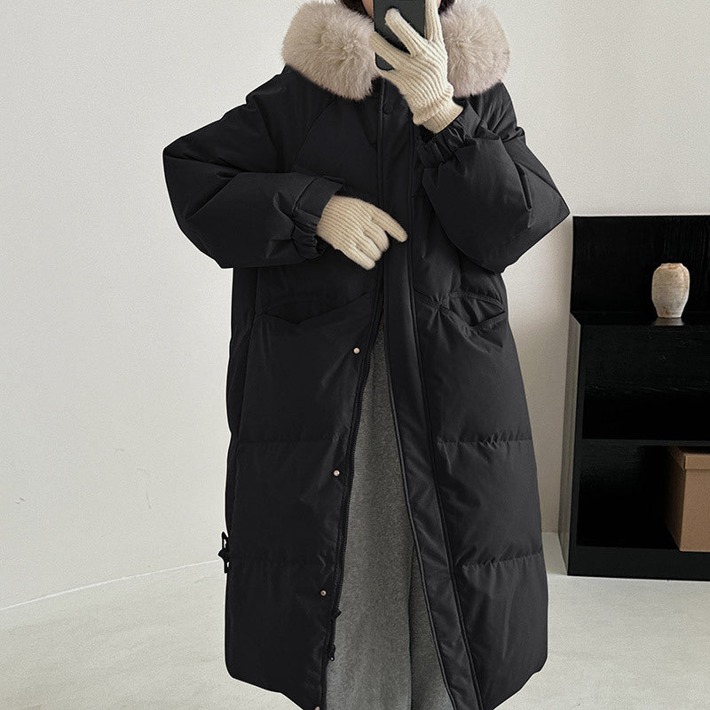Damen Lange gefütterte Winterjacke mit hochwertigem Kunstfellkragen und praktischen Taschen R&B