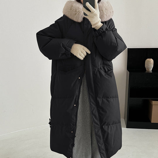 Damen Lange gefütterte Winterjacke mit hochwertigem Kunstfellkragen und praktischen Taschen R&B