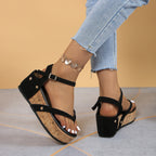 Damen Keil-Sandalen mit elastischem Riemendesign und korkähnlicher Sohle R&B