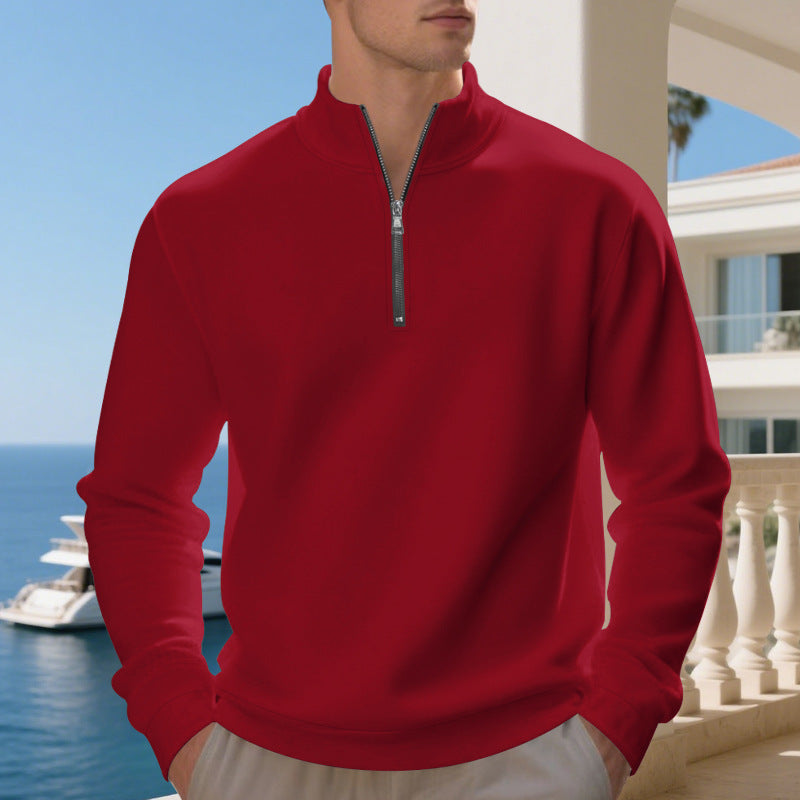 Herren lässiger Stehkragenpullover mit funktionalem Reißverschluss R&B