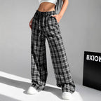 Damen lässige Karohose mit elastischem Bund und Kordelzug R&B