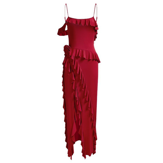 Damen Elegantes Rüschenskleid mit seitlichem Schlitz R&B