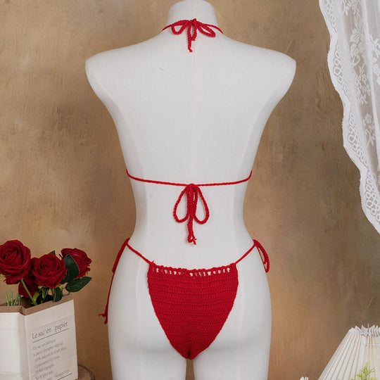 Damen Häkel-Bikini mit verspieltem Blumendesign und verstellbaren Bändern R&B