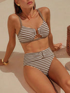 Damen Hoch tailliertes Bikini-Set mit dekorativem Gürtel R&B