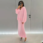 Damen Modisches Strick-Ensemble mit weitem Schnitt und tiefem V-Ausschnitt R&B