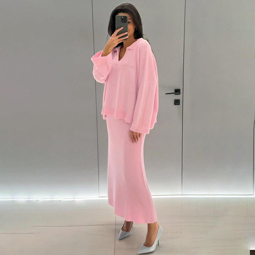 Damen Modisches Strick-Ensemble mit weitem Schnitt und tiefem V-Ausschnitt R&B