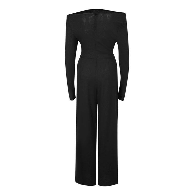 Damen Eleganter Jumpsuit mit Off-Shoulder Design und weitem Bein R&B