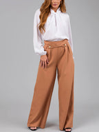 Damen elegante weite Hose mit stylischem Bund und Schaltknopfdetails R&B