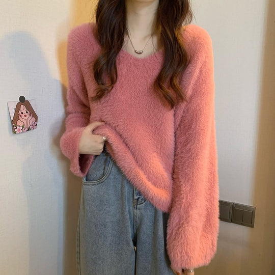 Damen Flauschiger Pullover mit weitem Schnitt R&B