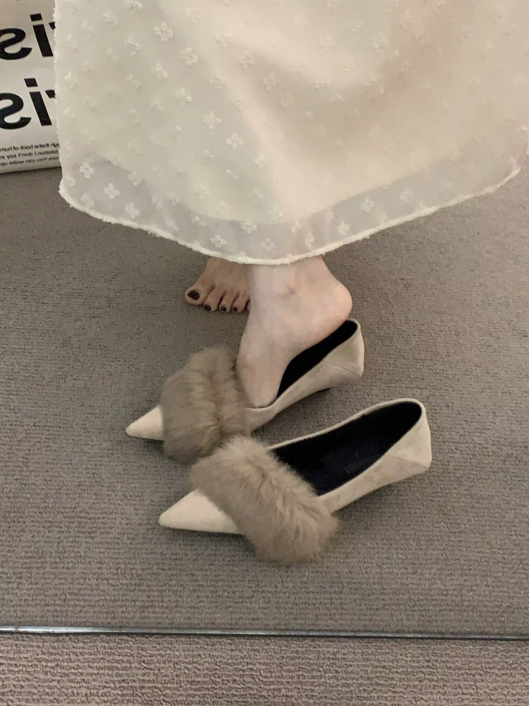 Damen spitze Slingbacks mit flauschigem Kragen und eleganter Absatzgestaltung R&B