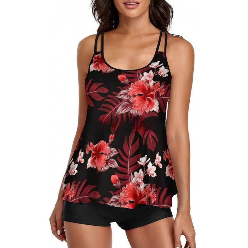 Damen Sportliches Tankini-Set mit bequemem Shorts und verstellbaren Trägern R&B