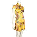 Damen Chiffon-Kleid mit asiatischem Design und Rüschendetails R&B