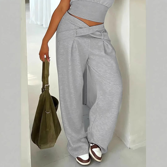 Damen Bequeme Palazzo-Hose mit dekorativem Bindeband und lässigem Schnitt R&B