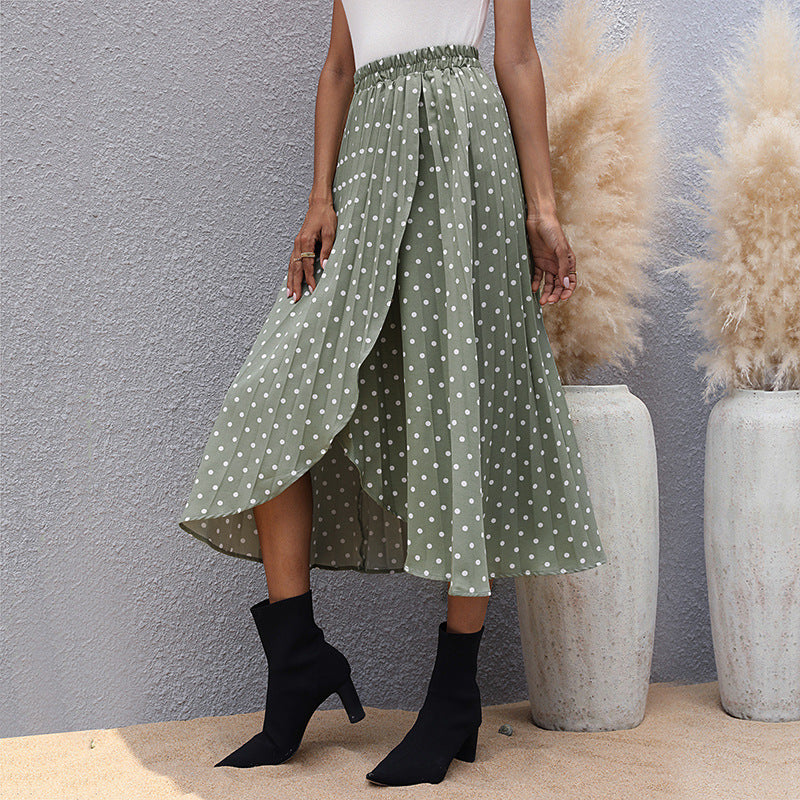 Damen asymmetrischer Maxirock mit Punkten und elegantem Schlitz R&B