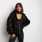 Damen Stylischer Kapuzenpullover mit fruchtigem Print und Reißverschluss R&B