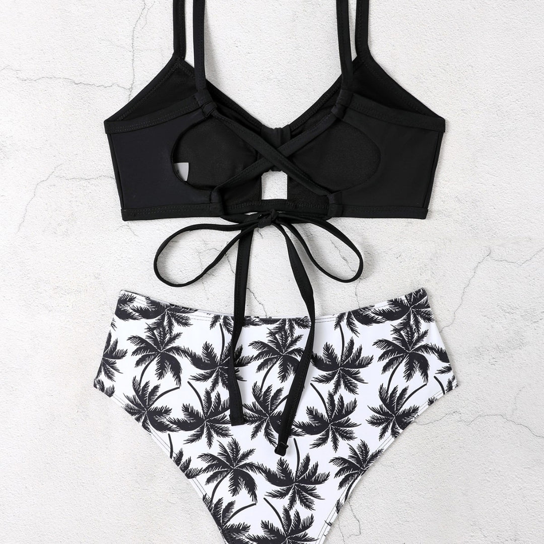 Damen Bikini-Set mit floralem Hochbund und modischem Knoten R&B