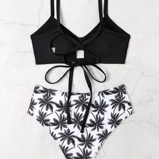 Damen Bikini-Set mit floralem Hochbund und modischem Knoten R&B
