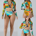 Damen Surf-Bikini-Set mit langärmeligem Oberteil und modischem Reißverschluss R&B