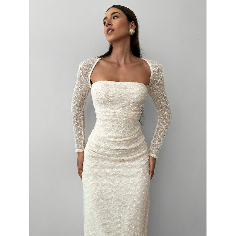 Damen Maxikleid mit transparenten Ärmeln R&B