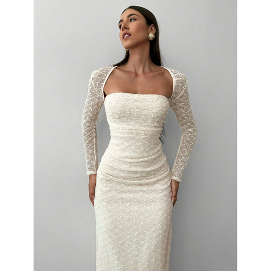 Damen Maxikleid mit transparenten Ärmeln R&B