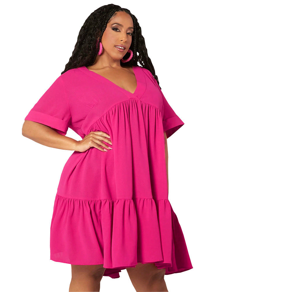 Damen lässiges Sommerkleid mit V-Ausschnitt und schwingendem Saum R&B