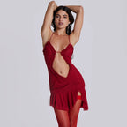 Damen Minikleid mit raffiniertem Rüschendetail und tiefem Ausschnitt R&B