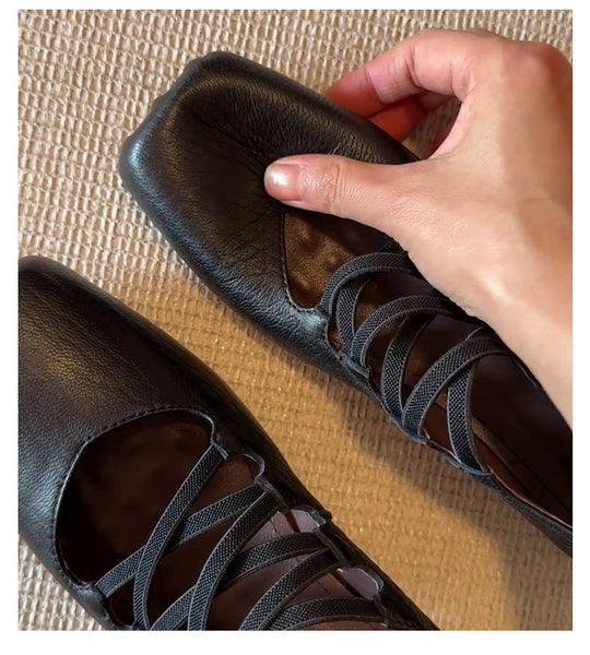 Damen Ballerina-Schuhe mit innovativer Riemenführung und weichem Leder R&B