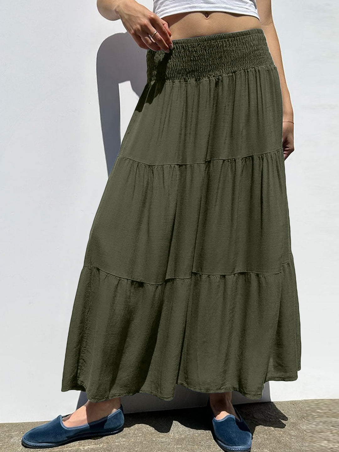 Damen Maxi-Rock mit voluminösem Schnitt und elastischem Bund R&B