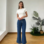 Damen Bootcut Jeans mit hohem Bund und Knopfleiste