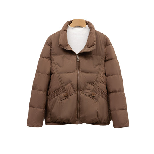 Damen gesteppte Winterjacke mit praktischen Taschen und hohem Kragen R&B