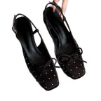 Damen Slingback Ballerinas mit funkelnden Perlen und modischem Schleifen-Detail R&B