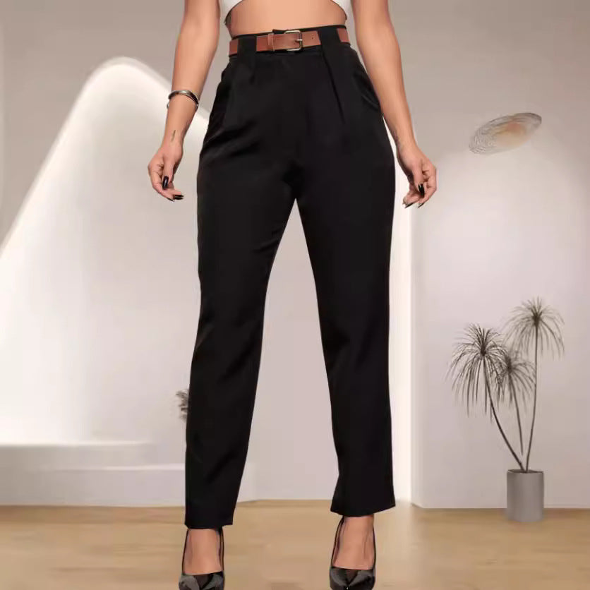 Damen elegante Hochbundhose mit Faltendetails R&B