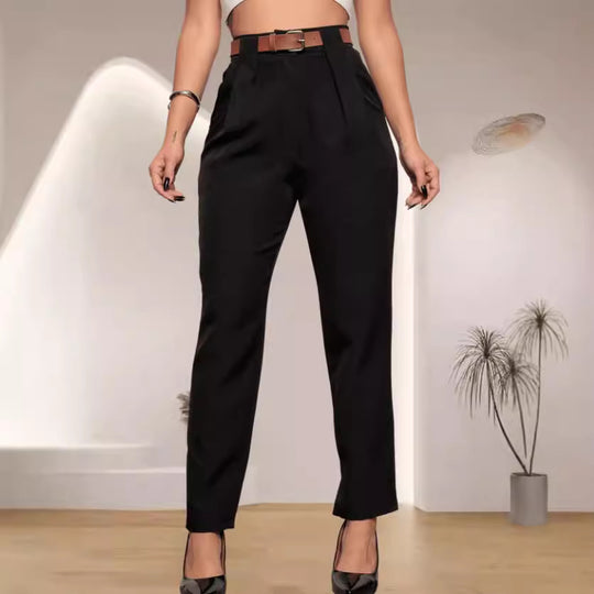 Damen elegante Hochbundhose mit Faltendetails R&B