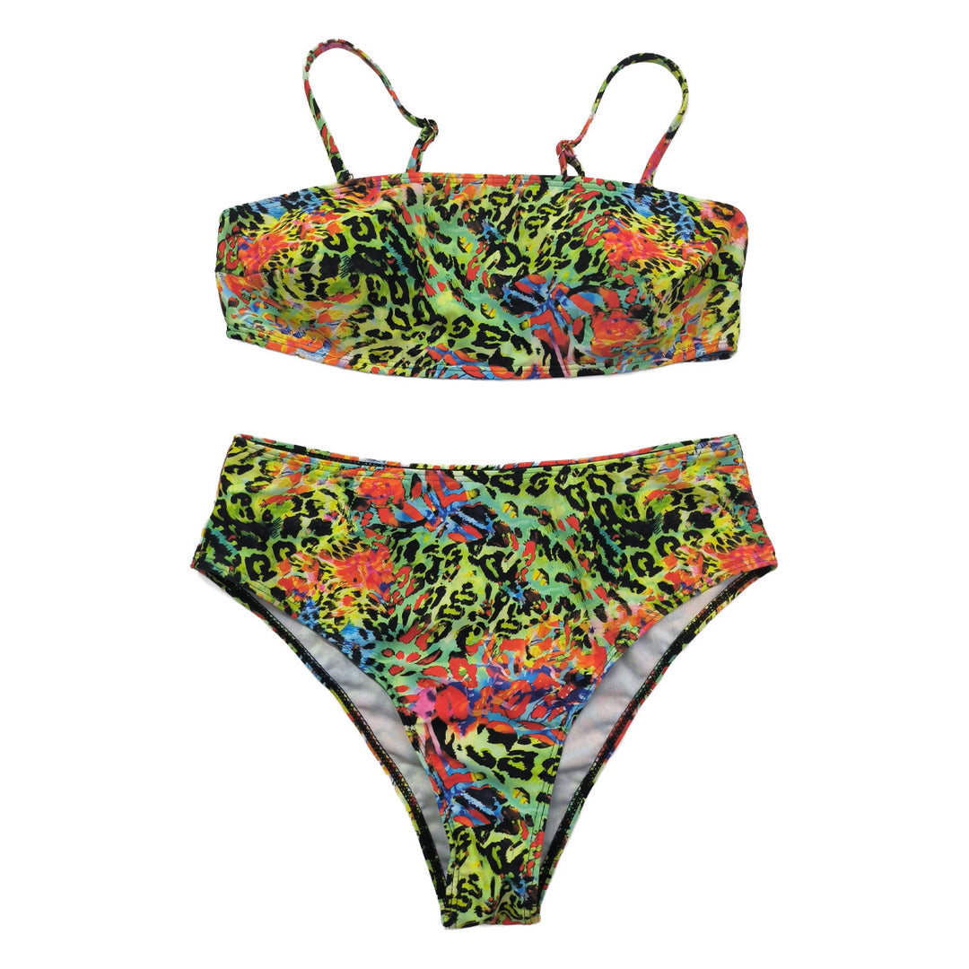 Damen Hochgeschnittener Bikini mit farbenfrohem Leopardenmuster R&B