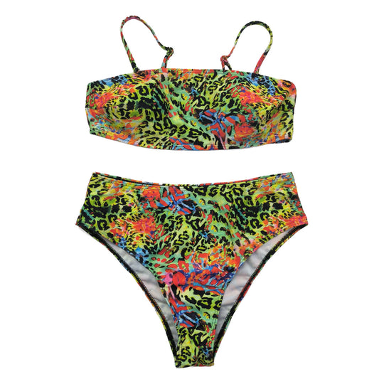 Damen Hochgeschnittener Bikini mit farbenfrohem Leopardenmuster R&B