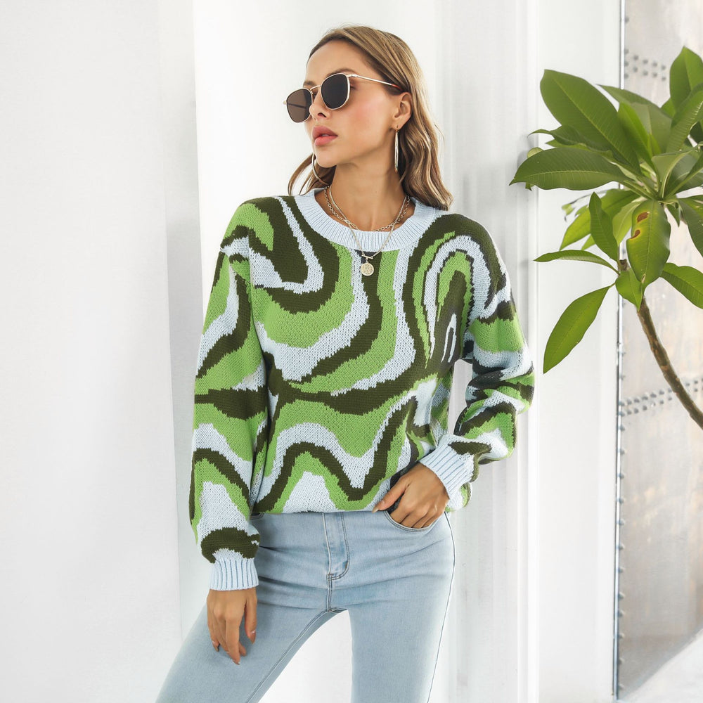 Damen lässiger Pullover mit einzigartigem Wellenmuster R&B