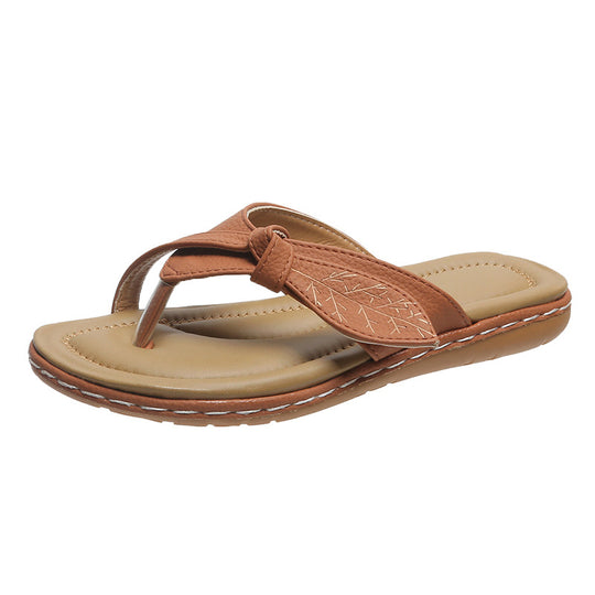 Damen Zehentrenner-Sandalen mit modischem Leaf-Design und anatomischem Fußbett R&B