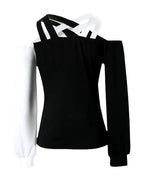 Damen asymmetrisches Oberteil mit freiem Schulterdesign und verbindenden Trägern R&B
