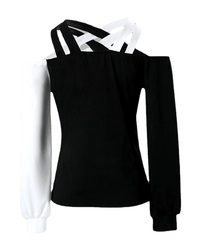 Damen asymmetrisches Oberteil mit freiem Schulterdesign und verbindenden Trägern R&B