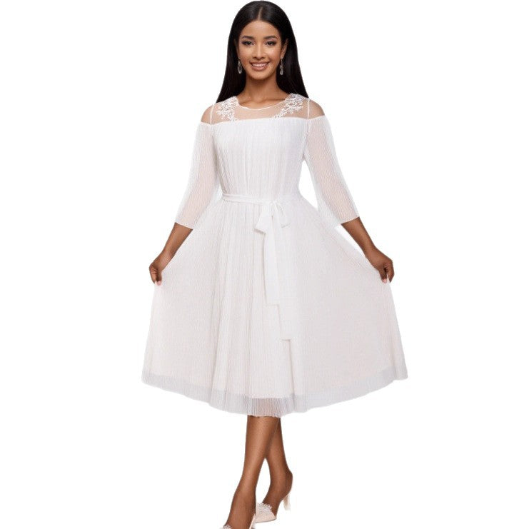 Damen festliches Faltenkleid mit Spitzenakzenten R&B